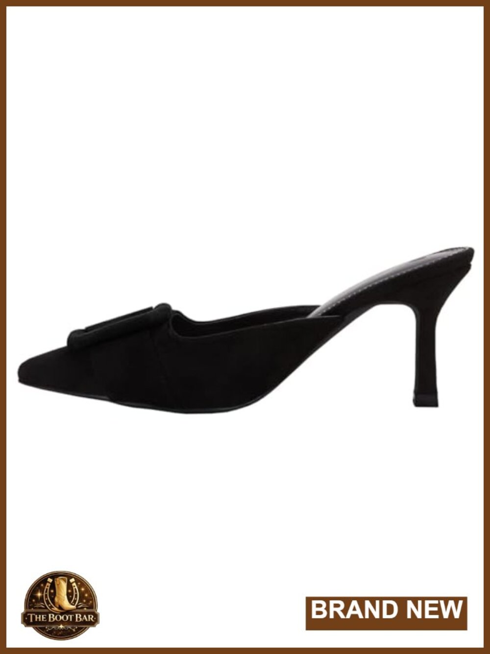 Women's Pointed Toe Suede Heeled Mules Kitten Heels Slip On Buckle Sandals